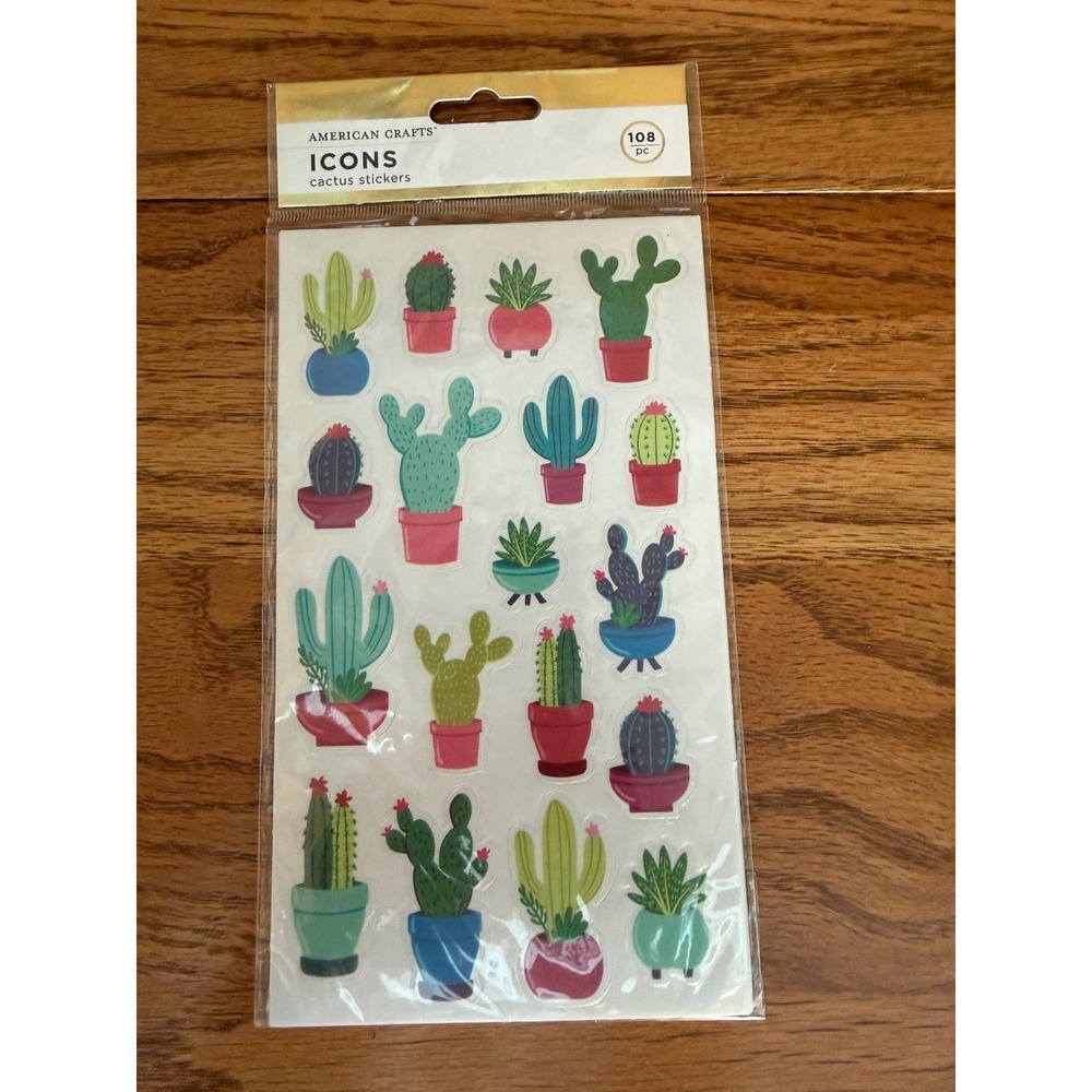 American Crafts Icons Cactus Stickers 108pc Potted Succulent Desert Theme 347230